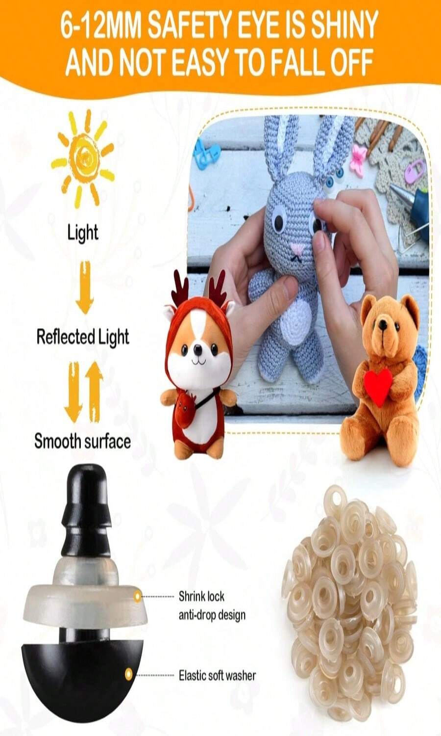 270PCS Safety Eyes and Noses, Black Plastic Eyes and Teddy Bear Nose with Washers