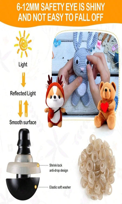 270PCS Safety Eyes and Noses, Black Plastic Eyes and Teddy Bear Nose with Washers