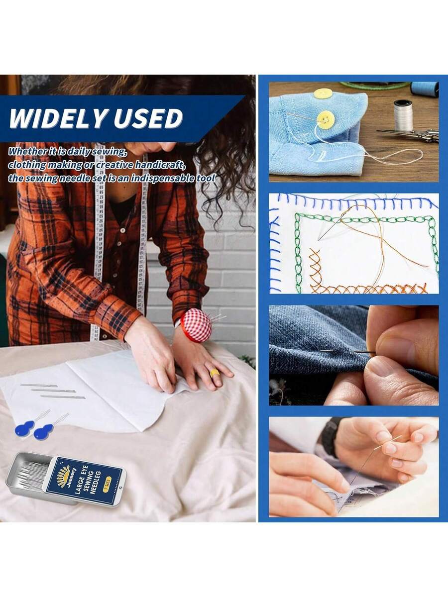 35 Pcs Large Eye Sewing Needles, 7 Size Sharp Needles for Handsewing with Threader and Thimble