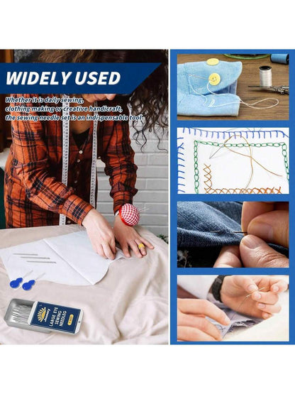 35 Pcs Large Eye Sewing Needles, 7 Size Sharp Needles for Handsewing with Threader and Thimble