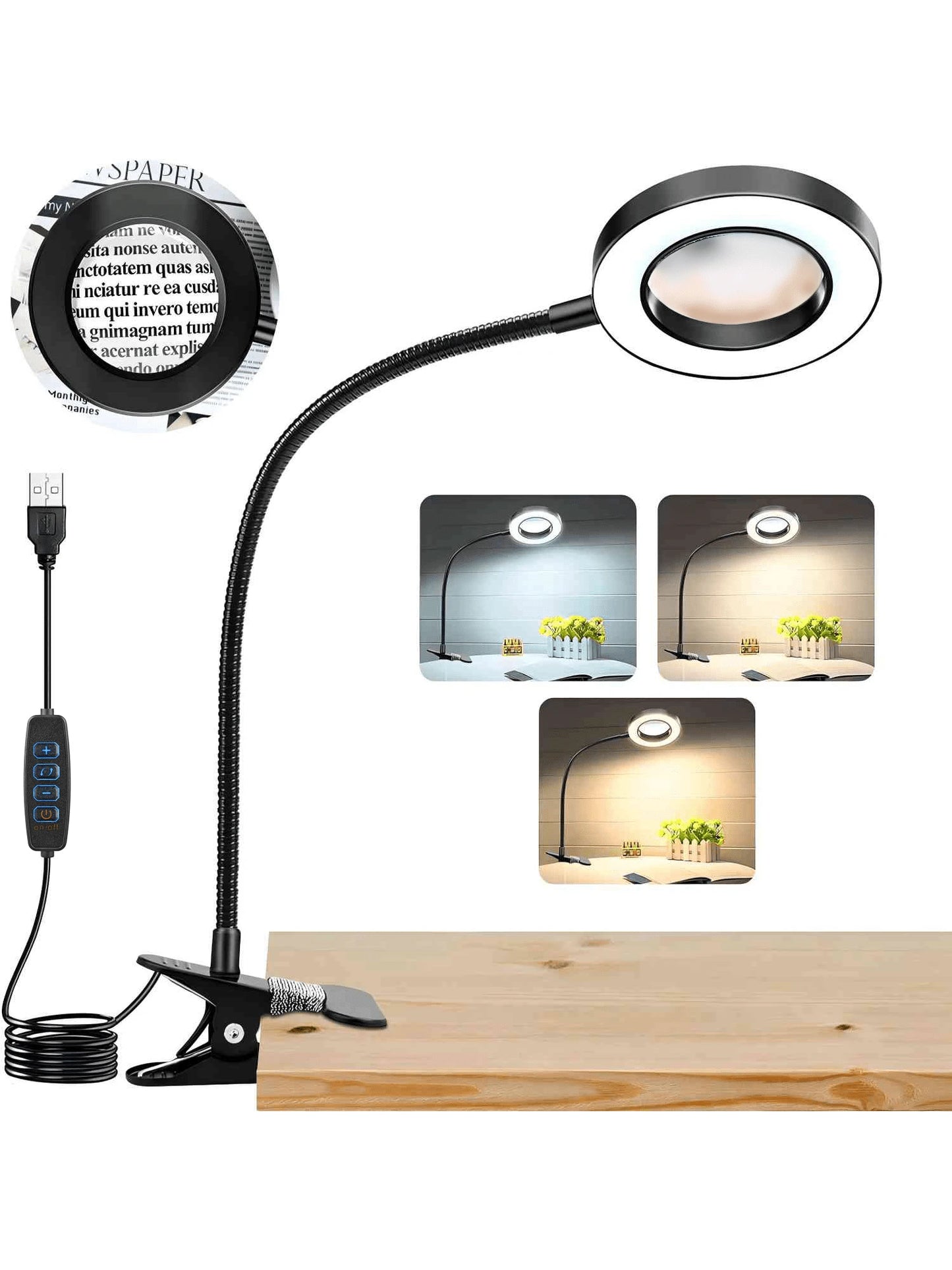 5X Magnifying Glass With Light, Clip-On Magnifier with 48 LED Desk Lamp