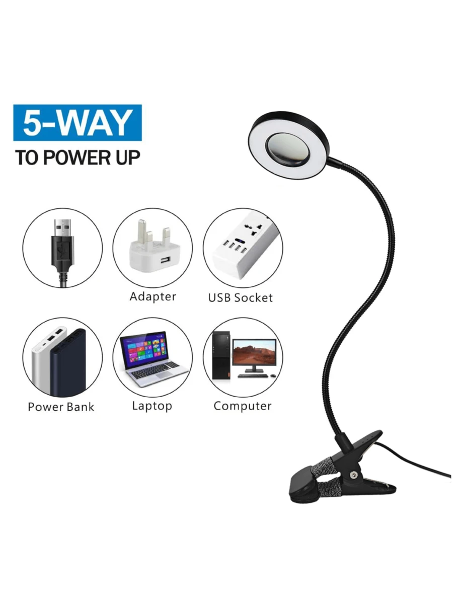 5X Magnifying Glass With Light, Clip-On Magnifier with 48 LED Desk Lamp