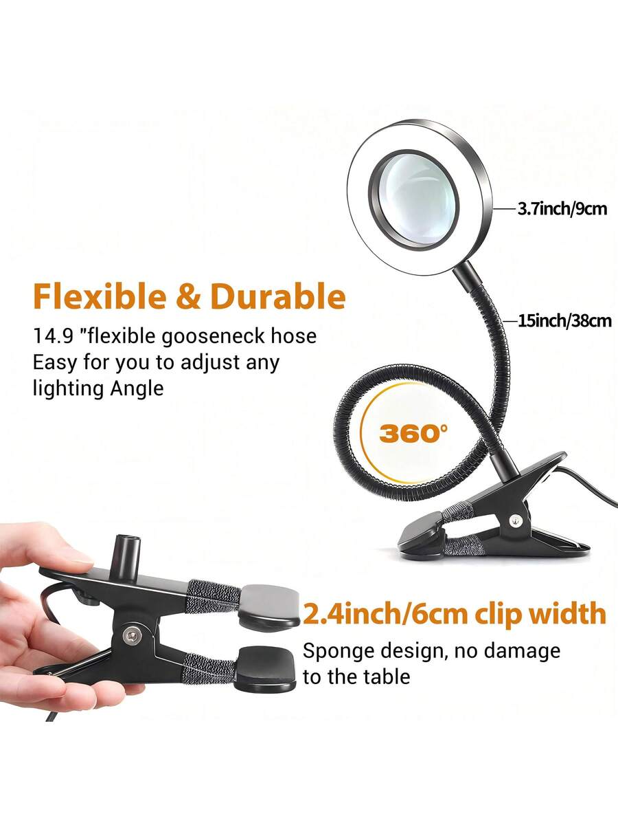5X Magnifying Glass With Light, Clip-On Magnifier with 48 LED Desk Lamp