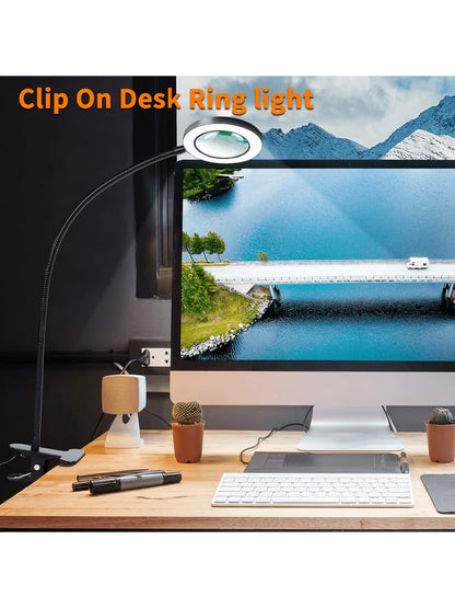 5X Magnifying Glass With Light, Clip-On Magnifier with 48 LED Desk Lamp