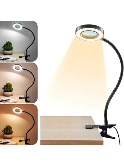 5X Magnifying Glass With Light, Clip-On Magnifier with 48 LED Desk Lamp