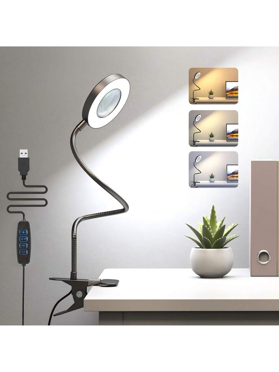 5X Magnifying Glass With Light, 3 Colors & 10 Brightness Reading Lamp