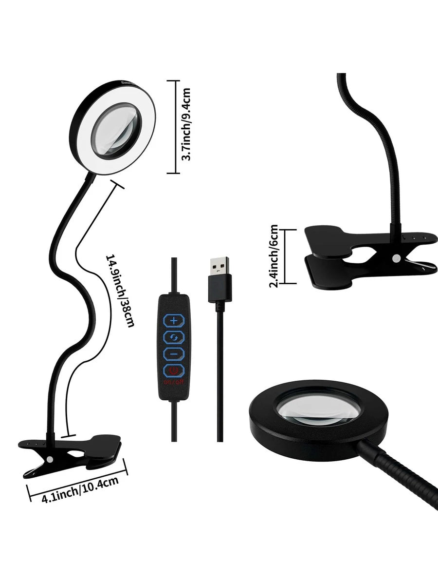 5X Magnifying Glass With Light, 3 Colors & 10 Brightness Reading Lamp