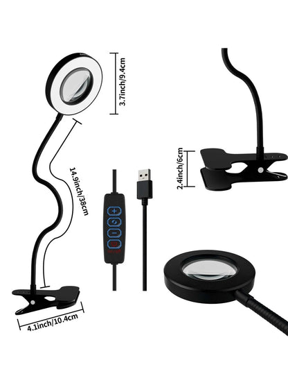 5X Magnifying Glass With Light, 3 Colors & 10 Brightness Reading Lamp