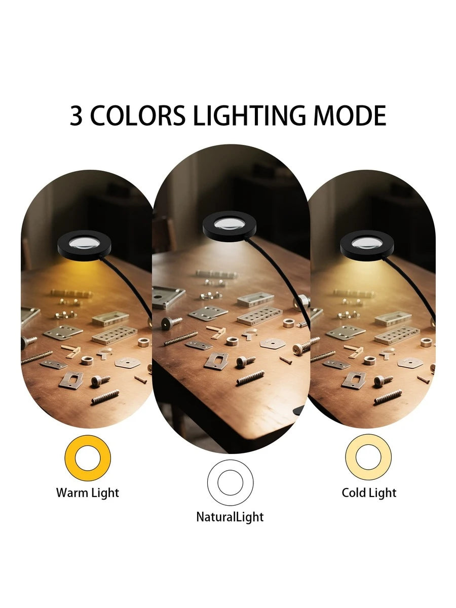 5X Magnifying Glass With Light, 3 Colors & 10 Brightness Reading Lamp