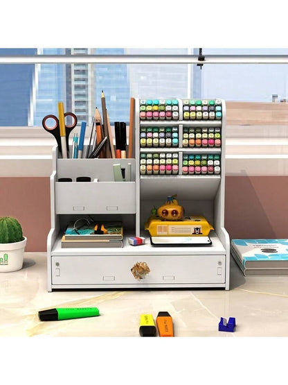 Desktop Pen Holder Storage Box Drawer Style, Large Capacity Storage Rack Slanted Pen Holder