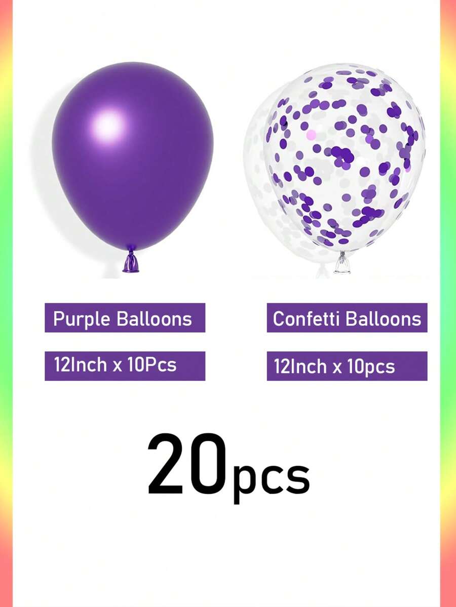 20-Piece Purple and White Confetti Metallic Latex Balloon Set - 12 Inch Purple & Platinum Helium Balloons for Proposal, Wedding, Birthday and Baby Shower Parties