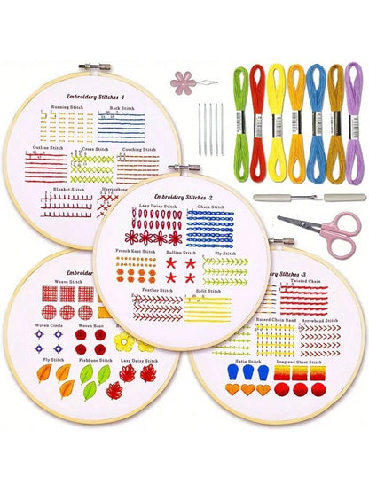 4 Sets Of Beginner Embroidery Kits, Adult Plant Kits For Learning 33 Different Stitches
