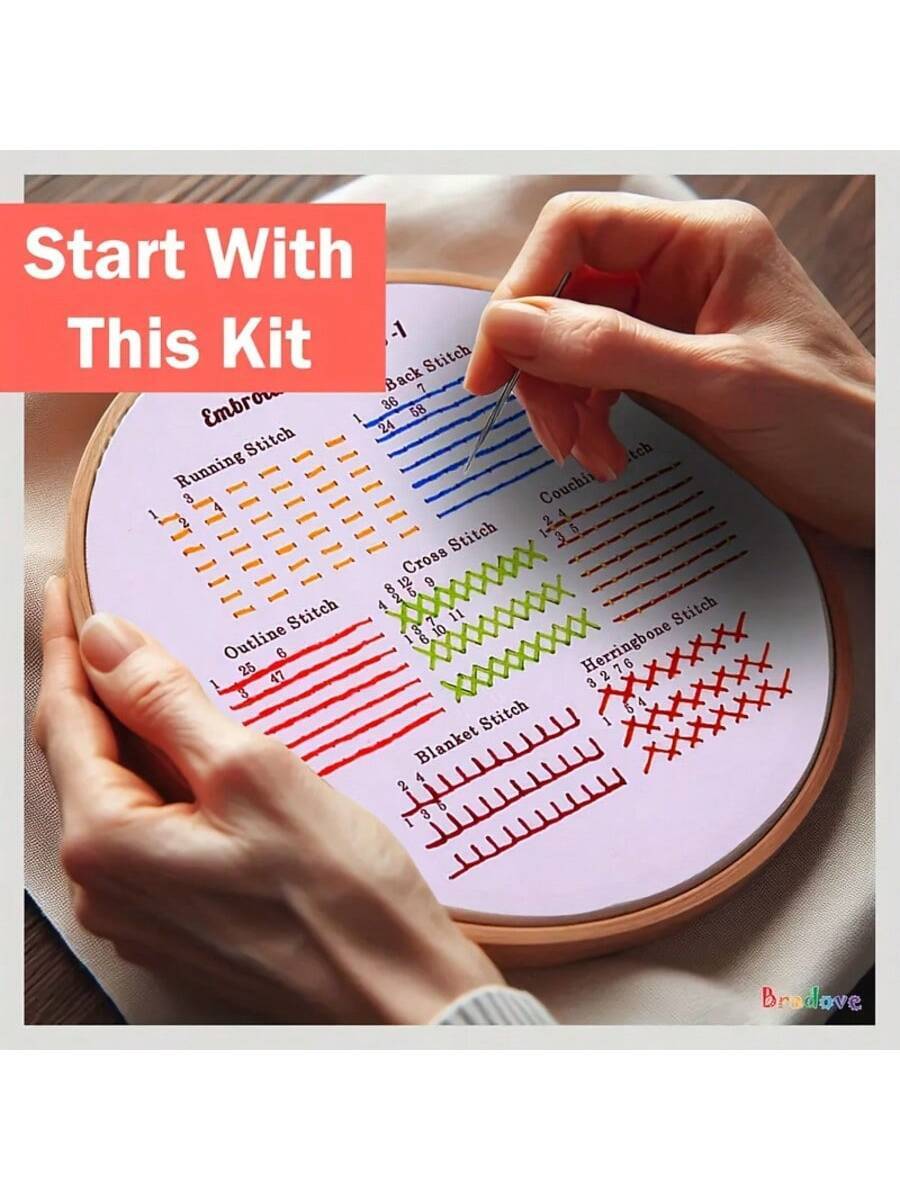 4 Sets Of Beginner Embroidery Kits, Adult Plant Kits For Learning 33 Different Stitches