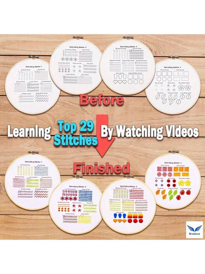 4 Sets Of Beginner Embroidery Kits, Adult Plant Kits For Learning 33 Different Stitches