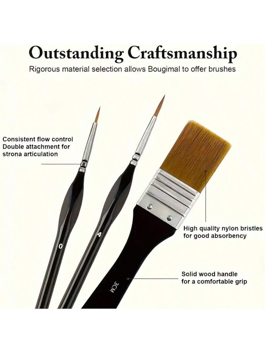 32 Nylon Paintbrush Set, Round Hazelnut Flat Fan Angled and Detail Brushes