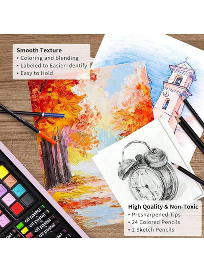 145-Piece Deluxe Art Set with 2x50 Sheet Drawing Pad in Wooden Art Box