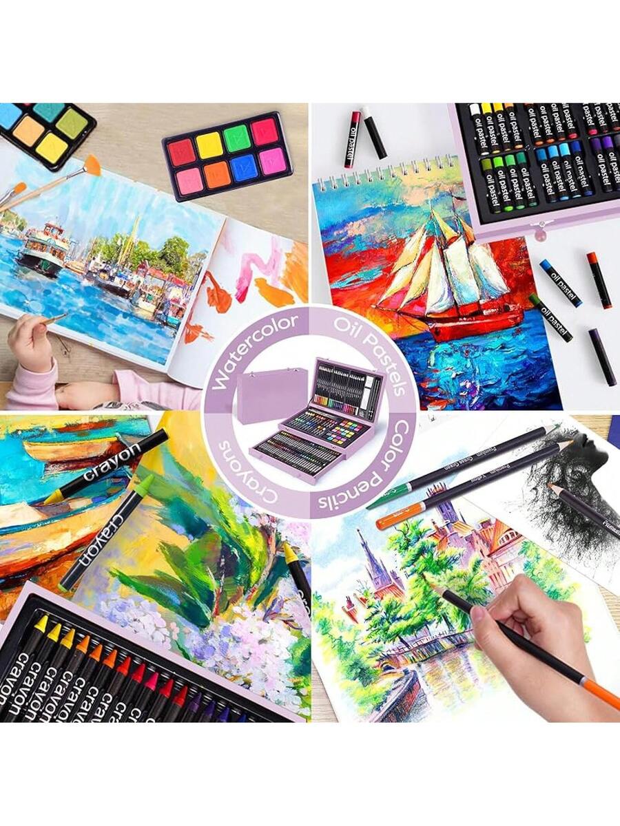 145-Piece Deluxe Art Set with 2x50 Sheet Drawing Pad in Wooden Art Box