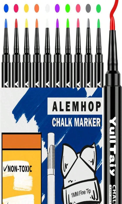 Chalk Markers Fine Tip 10-Pack, Erasable Liquid Chalk Pens