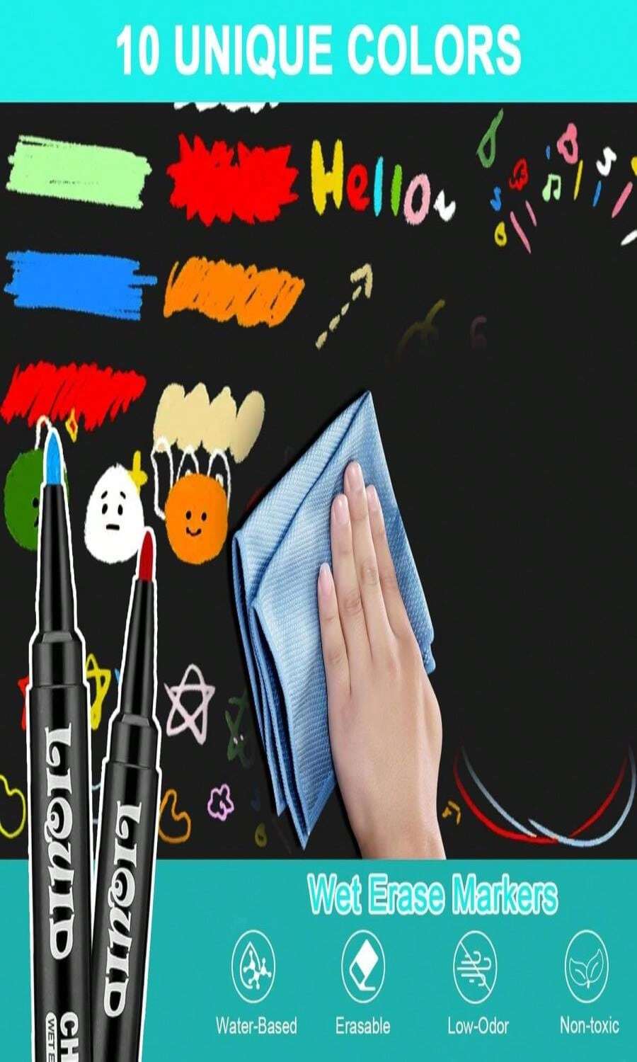 Chalk Markers Fine Tip 10-Pack, Erasable Liquid Chalk Pens