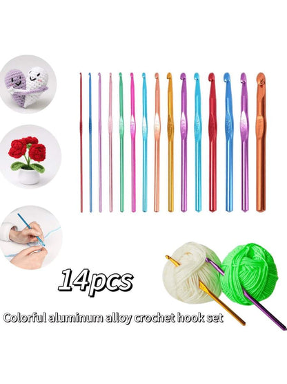 14-Piece Colorful Aluminum Crochet Hook Set  2-10 Mm Knitting Needles, Suitable For Beginners, Single-Head Knitting Crochet DIY Tools, Sweater Scarf Needles