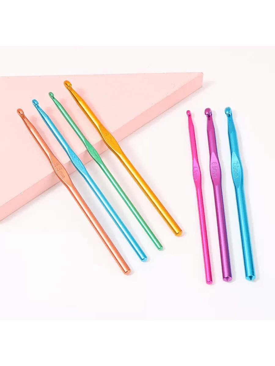 14-Piece Colorful Aluminum Crochet Hook Set  2-10 Mm Knitting Needles, Suitable For Beginners, Single-Head Knitting Crochet DIY Tools, Sweater Scarf Needles