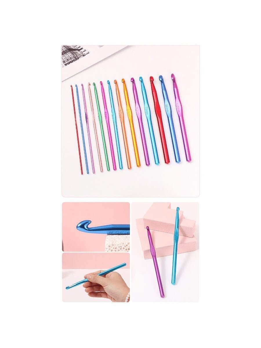 14-Piece Colorful Aluminum Crochet Hook Set  2-10 Mm Knitting Needles, Suitable For Beginners, Single-Head Knitting Crochet DIY Tools, Sweater Scarf Needles