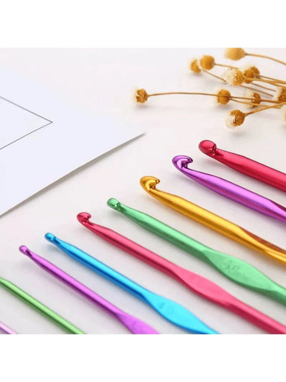 14-Piece Colorful Aluminum Crochet Hook Set  2-10 Mm Knitting Needles, Suitable For Beginners, Single-Head Knitting Crochet DIY Tools, Sweater Scarf Needles
