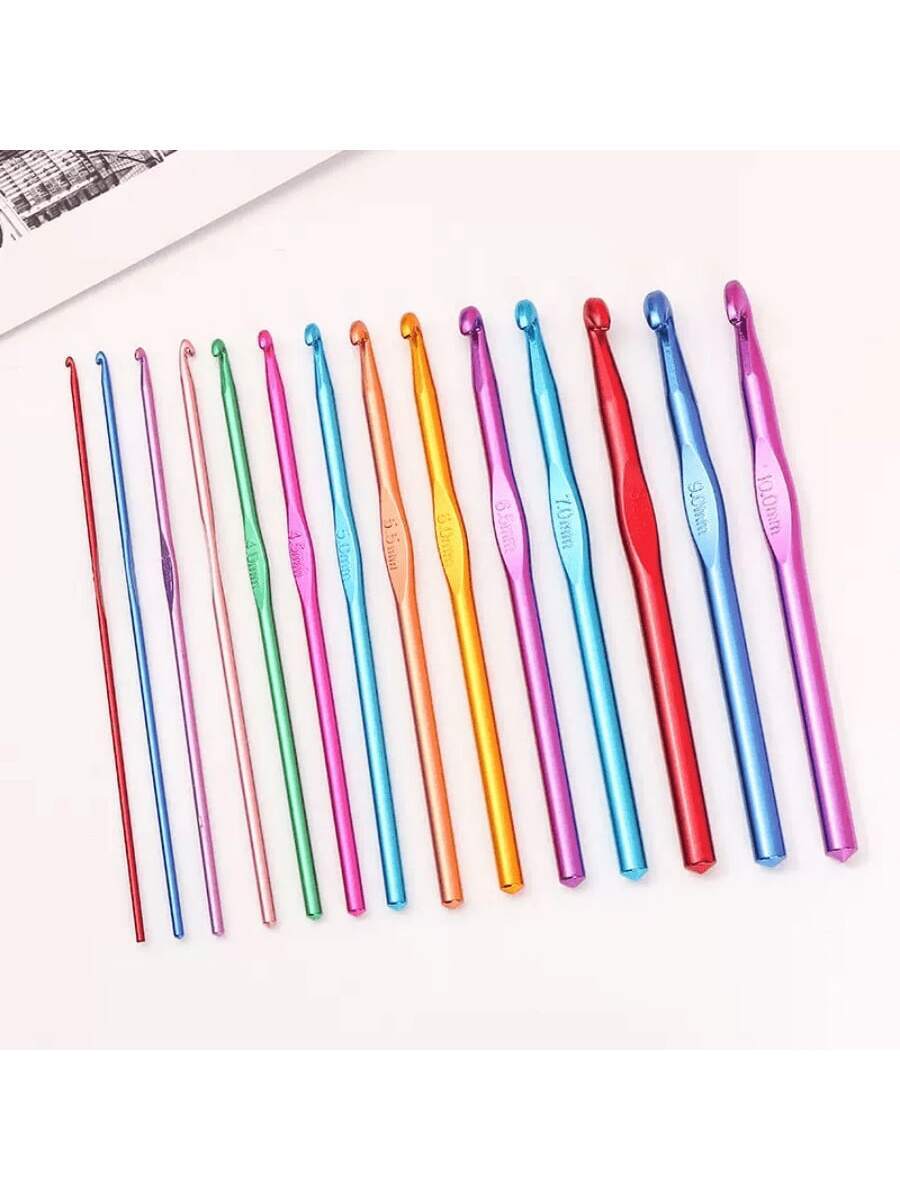 14-Piece Colorful Aluminum Crochet Hook Set  2-10 Mm Knitting Needles, Suitable For Beginners, Single-Head Knitting Crochet DIY Tools, Sweater Scarf Needles