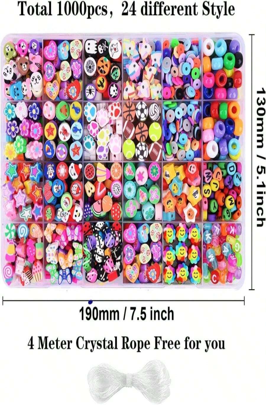1000PCS Polymer Clay Beads Bracelet Making Kit, 24 Style Cute Fun Beads Fruit Flower Animal Cake Butterfly Heart Beads Charms