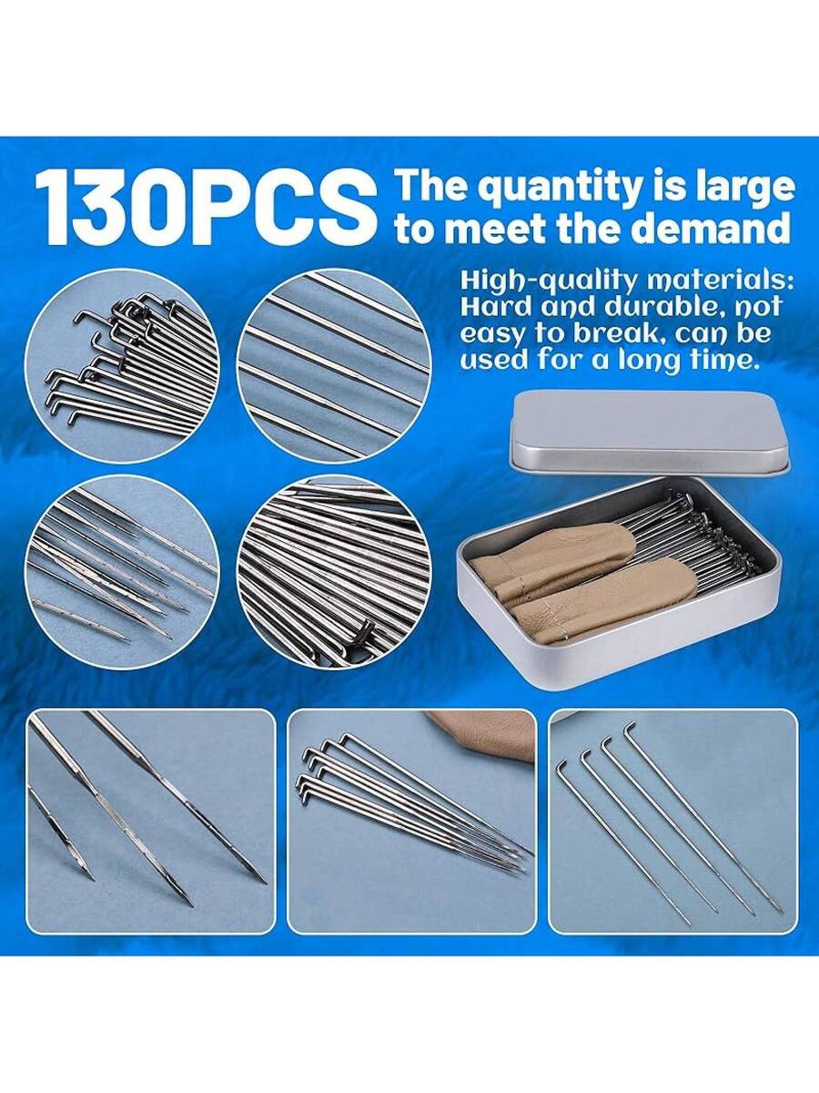 130 PCS Wool Felting Needles Kit with Metal Storage Box