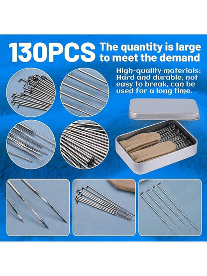 130 PCS Wool Felting Needles Kit with Metal Storage Box