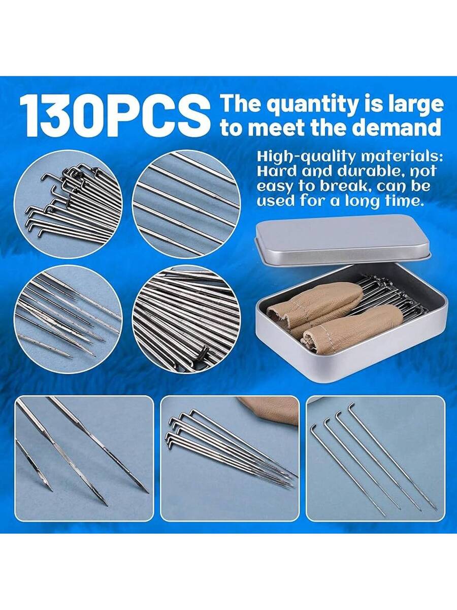 130 PCS Wool Felting Needles Kit with Metal Storage Box