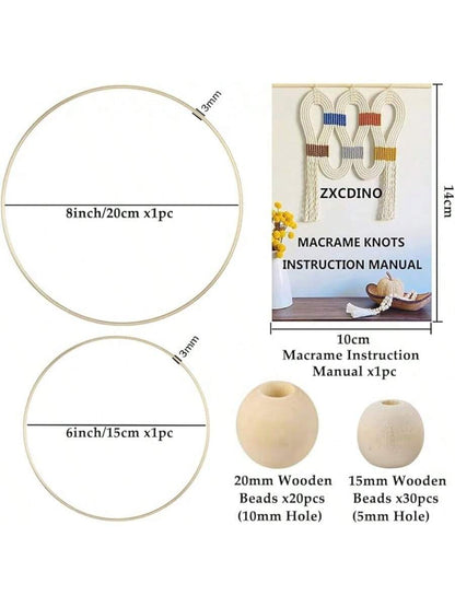 87pcs Macrame Kits for Beginners, 3mm x 220 yards Natural Cotton Cord, Wall Hanging Kit
