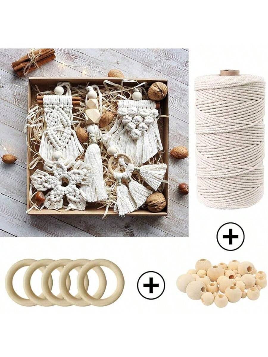 87pcs Macrame Kits for Beginners, 3mm x 220 yards Natural Cotton Cord, Wall Hanging Kit