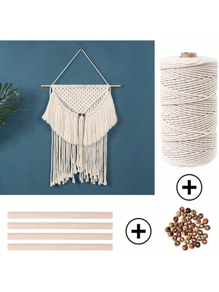 87pcs Macrame Kits for Beginners, 3mm x 220 yards Natural Cotton Cord, Wall Hanging Kit