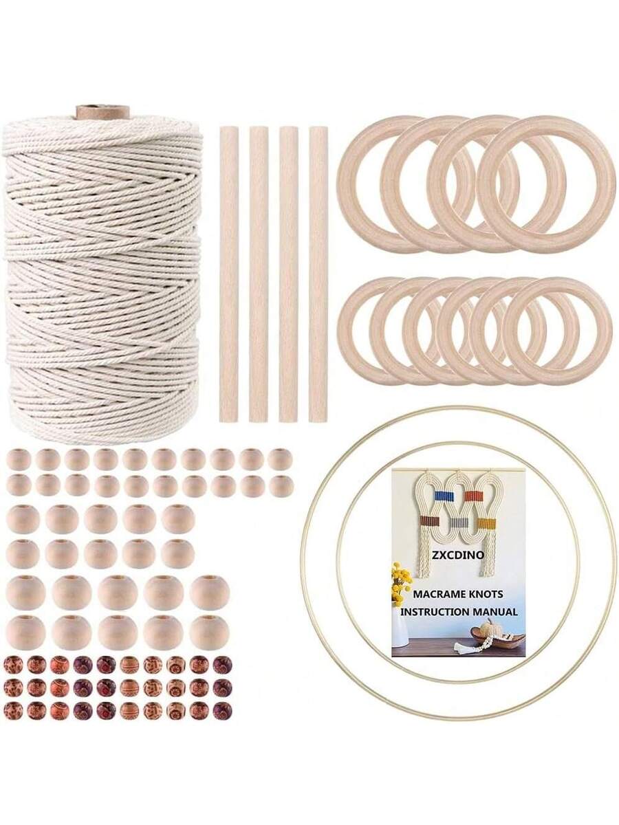 87pcs Macrame Kits for Beginners, 3mm x 220 yards Natural Cotton Cord, Wall Hanging Kit