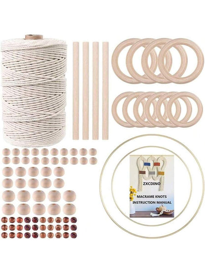 87pcs Macrame Kits for Beginners, 3mm x 220 yards Natural Cotton Cord, Wall Hanging Kit