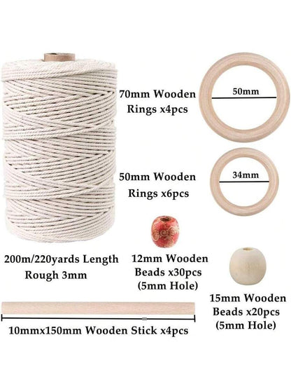 87pcs Macrame Kits for Beginners, 3mm x 220 yards Natural Cotton Cord, Wall Hanging Kit