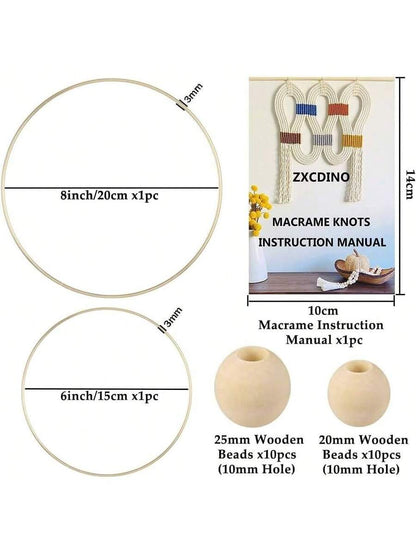 87pcs Macrame Kits for Beginners, 3mm x 220 yards Natural Cotton Cord, Wall Hanging Kit