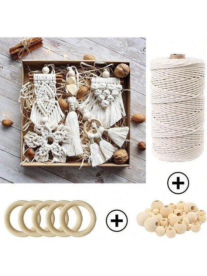 87pcs Macrame Kits for Beginners, 3mm x 220 yards Natural Cotton Cord, Wall Hanging Kit