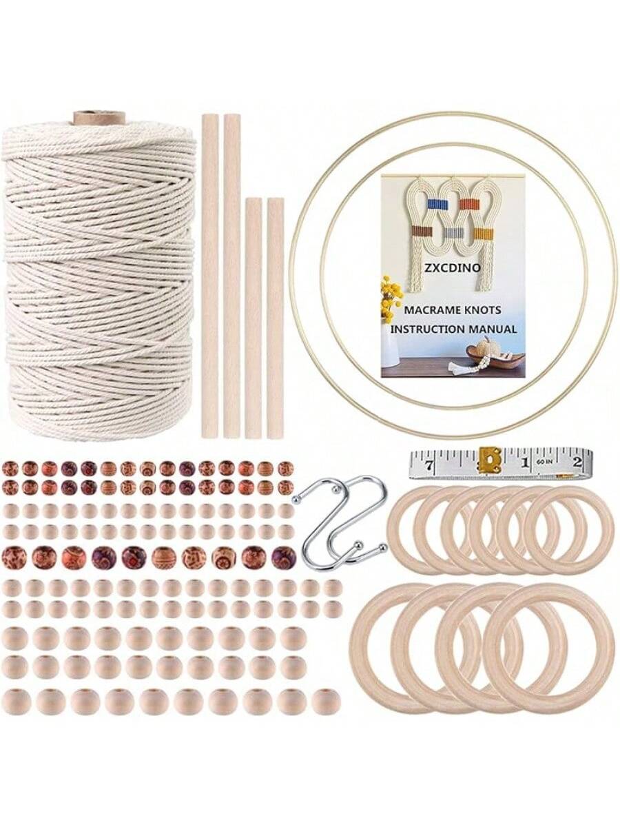 87pcs Macrame Kits for Beginners, 3mm x 220 yards Natural Cotton Cord, Wall Hanging Kit