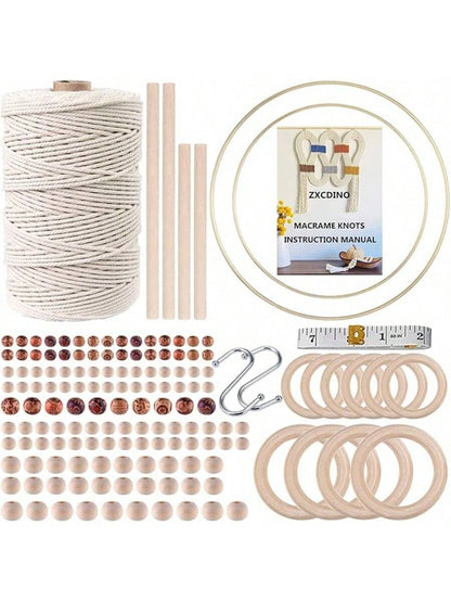 87pcs Macrame Kits for Beginners, 3mm x 220 yards Natural Cotton Cord, Wall Hanging Kit