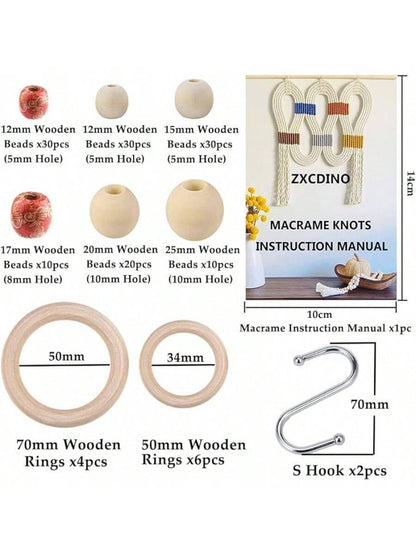 87pcs Macrame Kits for Beginners, 3mm x 220 yards Natural Cotton Cord, Wall Hanging Kit