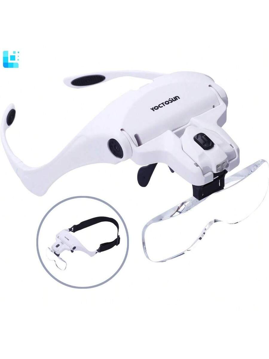 Head Magnifying Visor with 4 LED Lights and 5 Detachable Lenses (1X-3.5X)