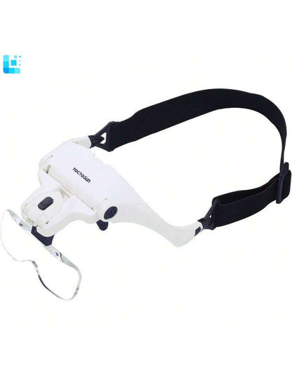 Head Magnifying Visor with 4 LED Lights and 5 Detachable Lenses (1X-3.5X)