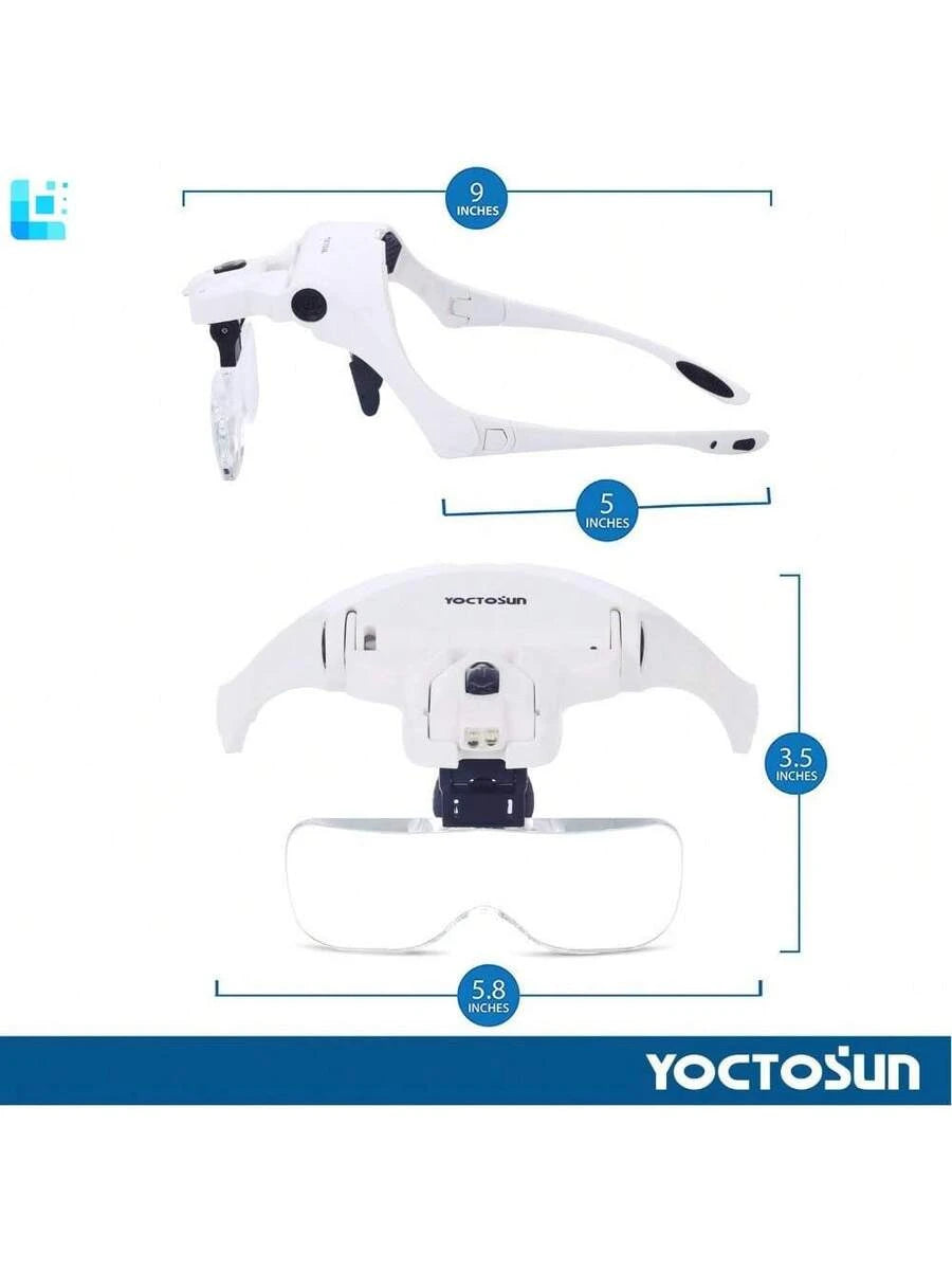 Head Magnifying Visor with 4 LED Lights and 5 Detachable Lenses (1X-3.5X)