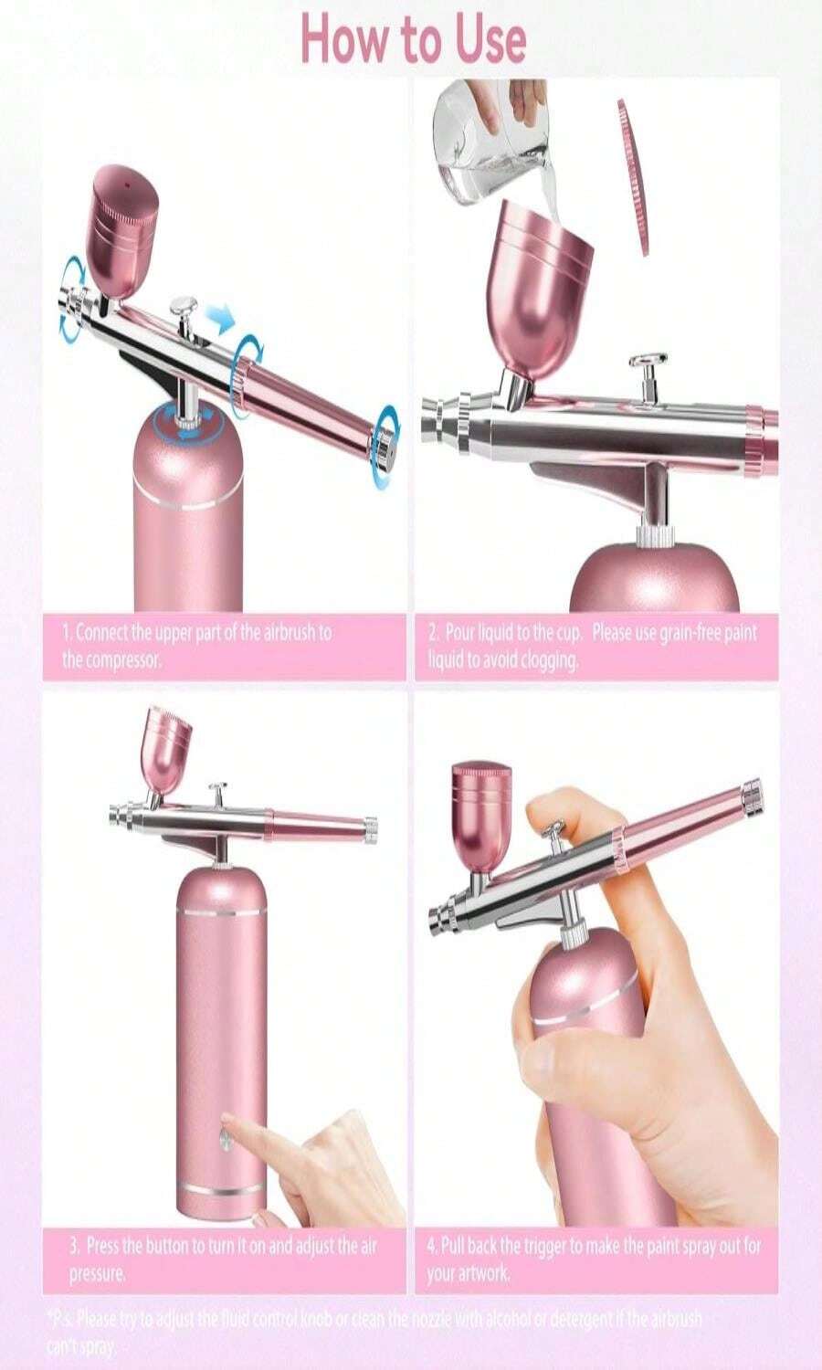 Airbrush Kit with Compressor, 48PSI High Pressure Non-Clogging Air Brush Set