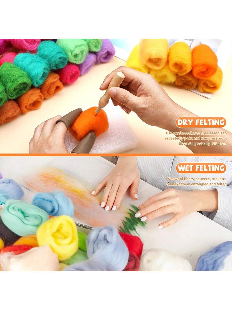 96 Pcs Needle Felting Wool, 48 Colors Wool Roving Yarn Fiber (Approximately 0.1 oz each Pack)