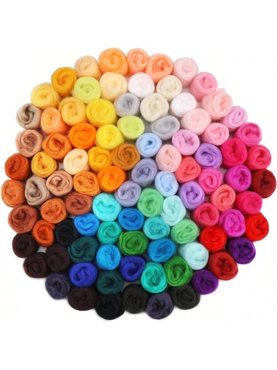 96 Pcs Needle Felting Wool, 48 Colors Wool Roving Yarn Fiber (Approximately 0.1 oz each Pack)