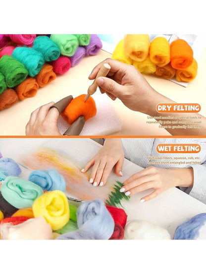 96 Pcs Needle Felting Wool, 48 Colors Wool Roving Yarn Fiber (Approximately 0.1 oz each Pack)